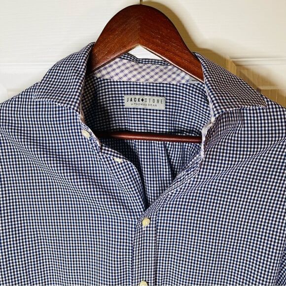 Jack Stone by Thomas Dean Gingham Plaid Casual Button Down Shirt Cotton Purple L - Picture 4 of 8